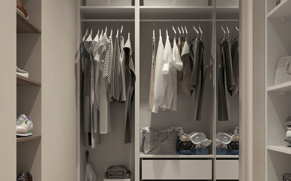 clothes hanging in closet