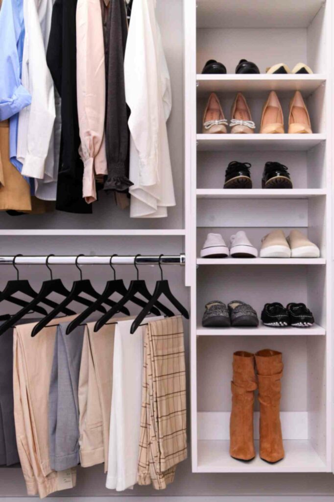 closet organizer with shoes and clothes