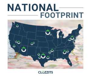 An Illustration of a map detailing Clozzits nationwide network of closet installers